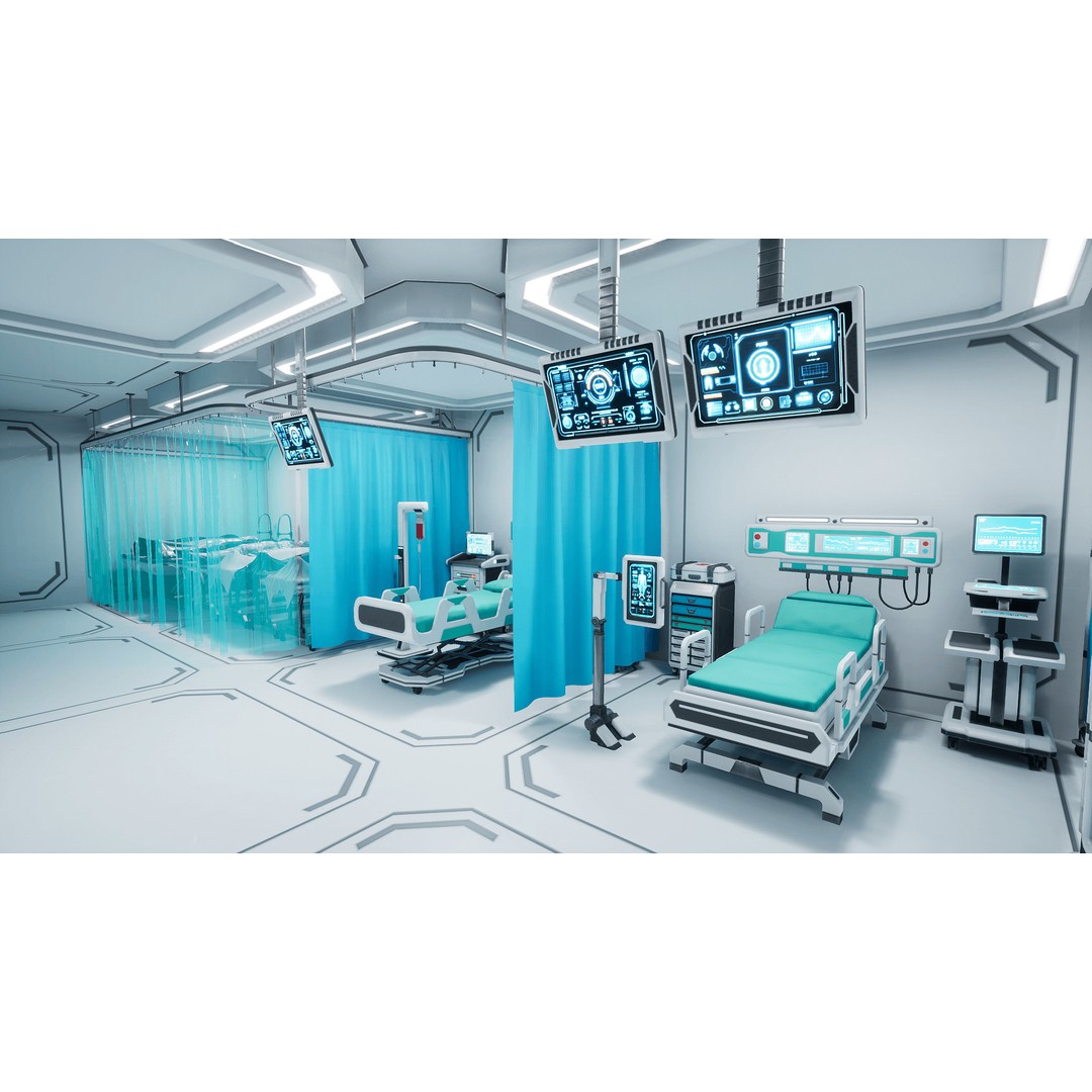 Sci-Fi Hospital Room Props 3D Model – Low Poly Medical Asset, FBX - View 8