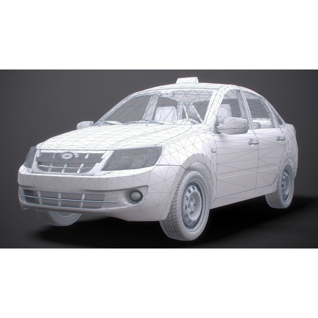 Retro Sedan Car 3D Model – Low Poly PBR Vehicle with Interior, FBX