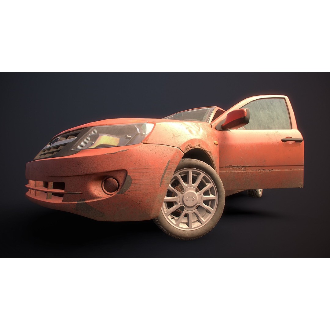 Retro Sedan Car 3D Model – Low Poly PBR Vehicle with Interior, FBX - View 23