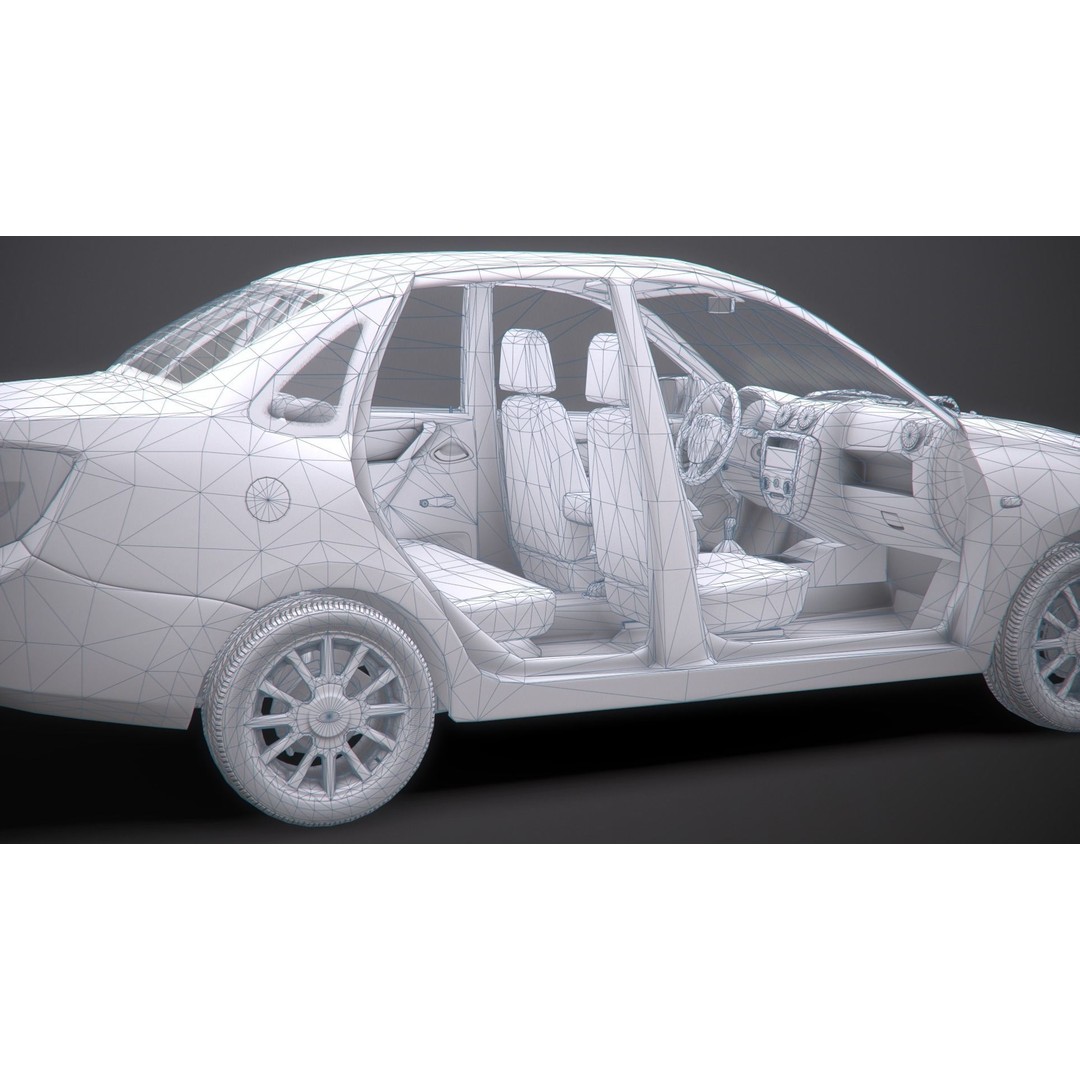 Retro Sedan Car 3D Model – Low Poly PBR Vehicle with Interior, FBX - View 29