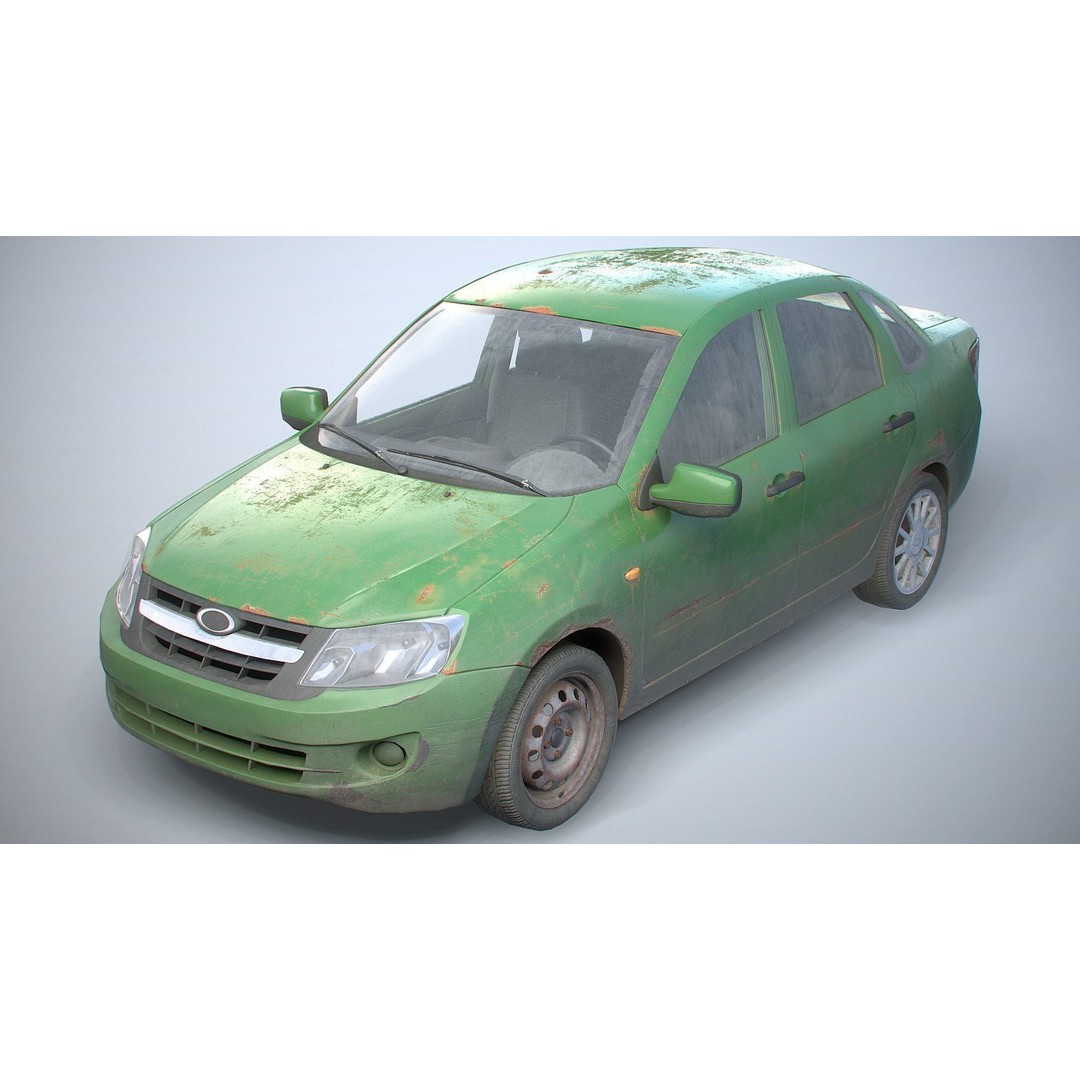 Retro Sedan Car 3D Model – Low Poly PBR Vehicle with Interior, FBX - View 3