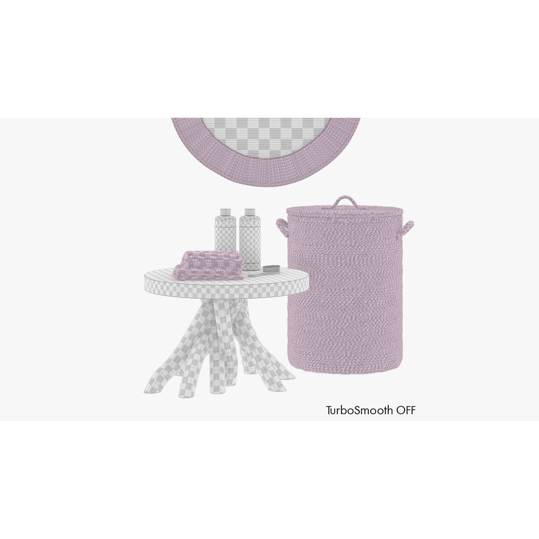 Cozy Bath Set 3D Model – Eco Style Bathroom Decor, OBJ, FBX