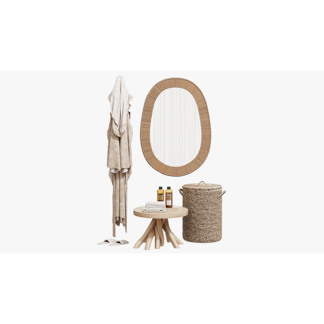 Cozy Bath Set 3D Model – Eco Style Bathroom Decor, OBJ, FBX - View 3