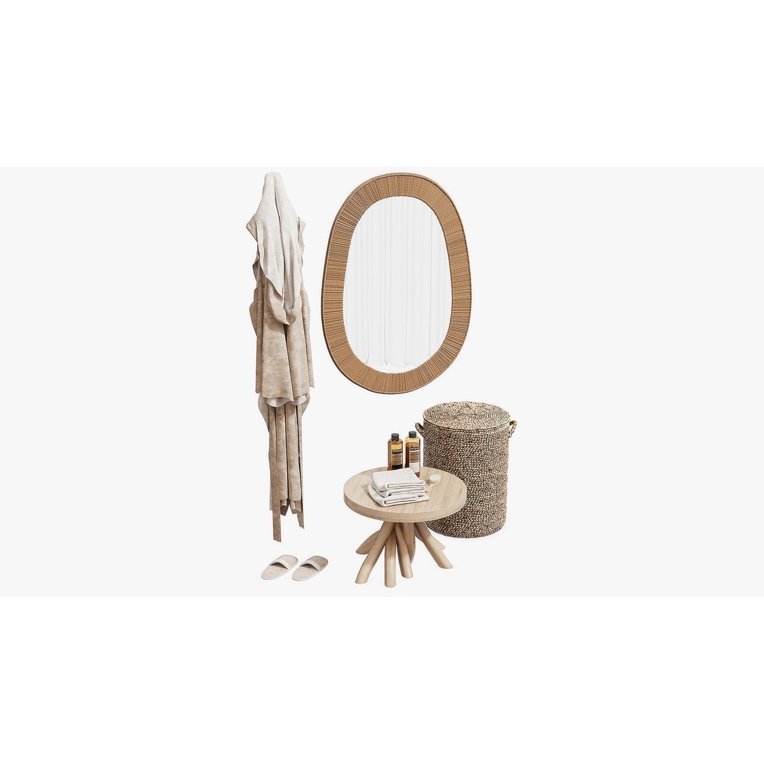 Cozy Bath Set 3D Model – Eco Style Bathroom Decor, OBJ, FBX - View 5