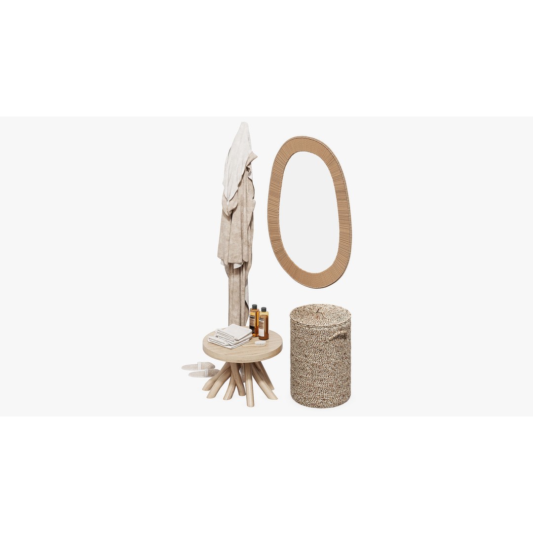 Cozy Bath Set 3D Model – Eco Style Bathroom Decor, OBJ, FBX - View 7