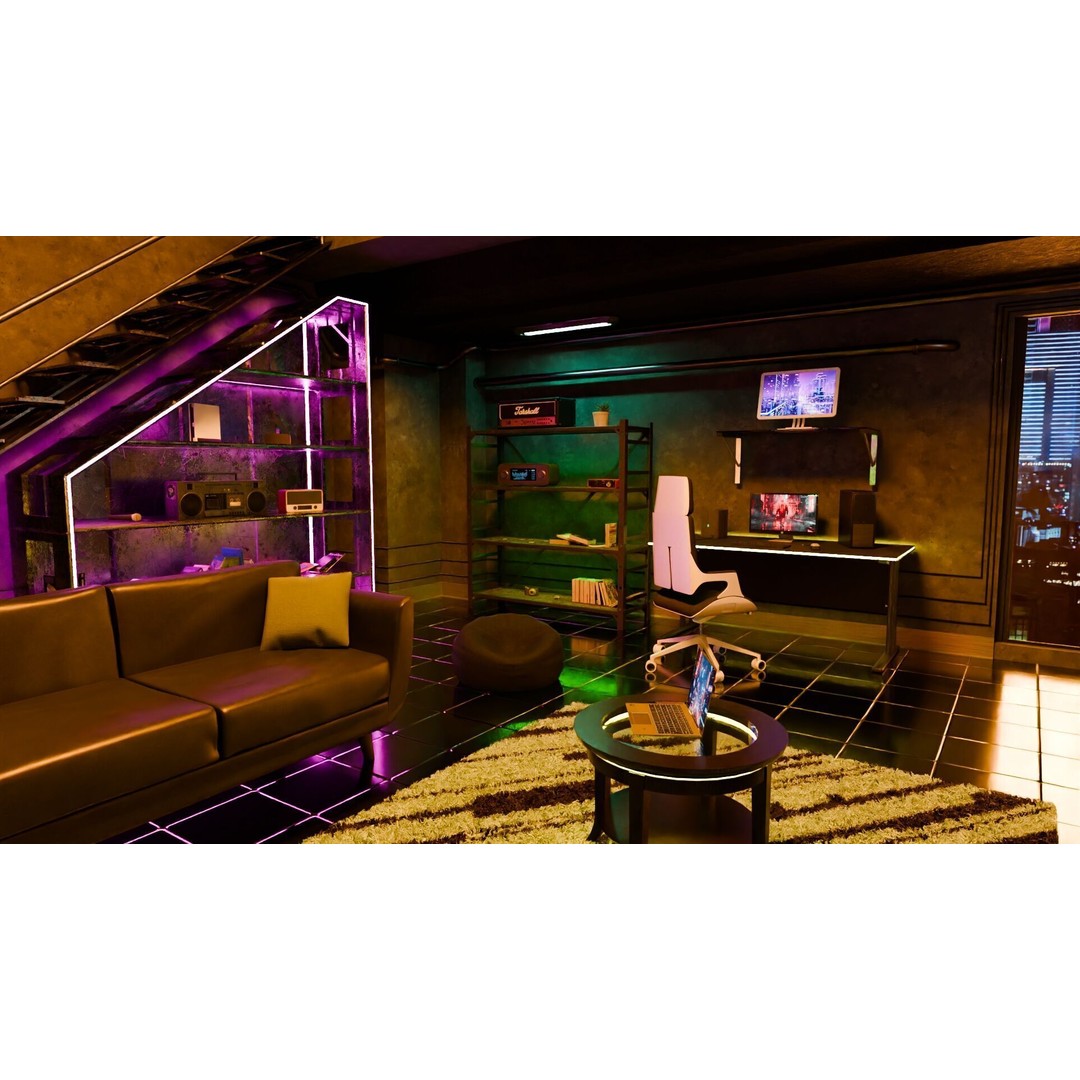 Cyberpunk Room 3D Model – Futuristic Interior with Detailed Design, Blender - View 4
