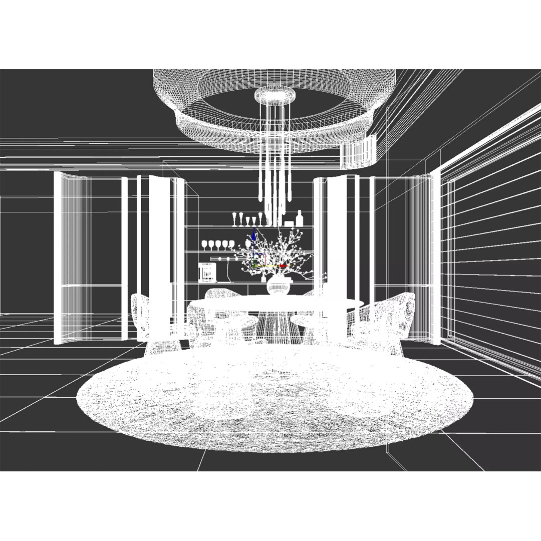 Luxury Modern Dining Area 3D Model – High-End Interior Design, FBX