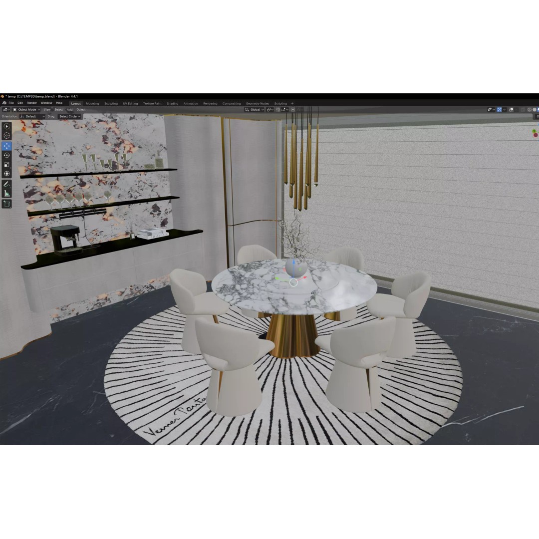 Luxury Modern Dining Area 3D Model – High-End Interior Design, FBX - View 10