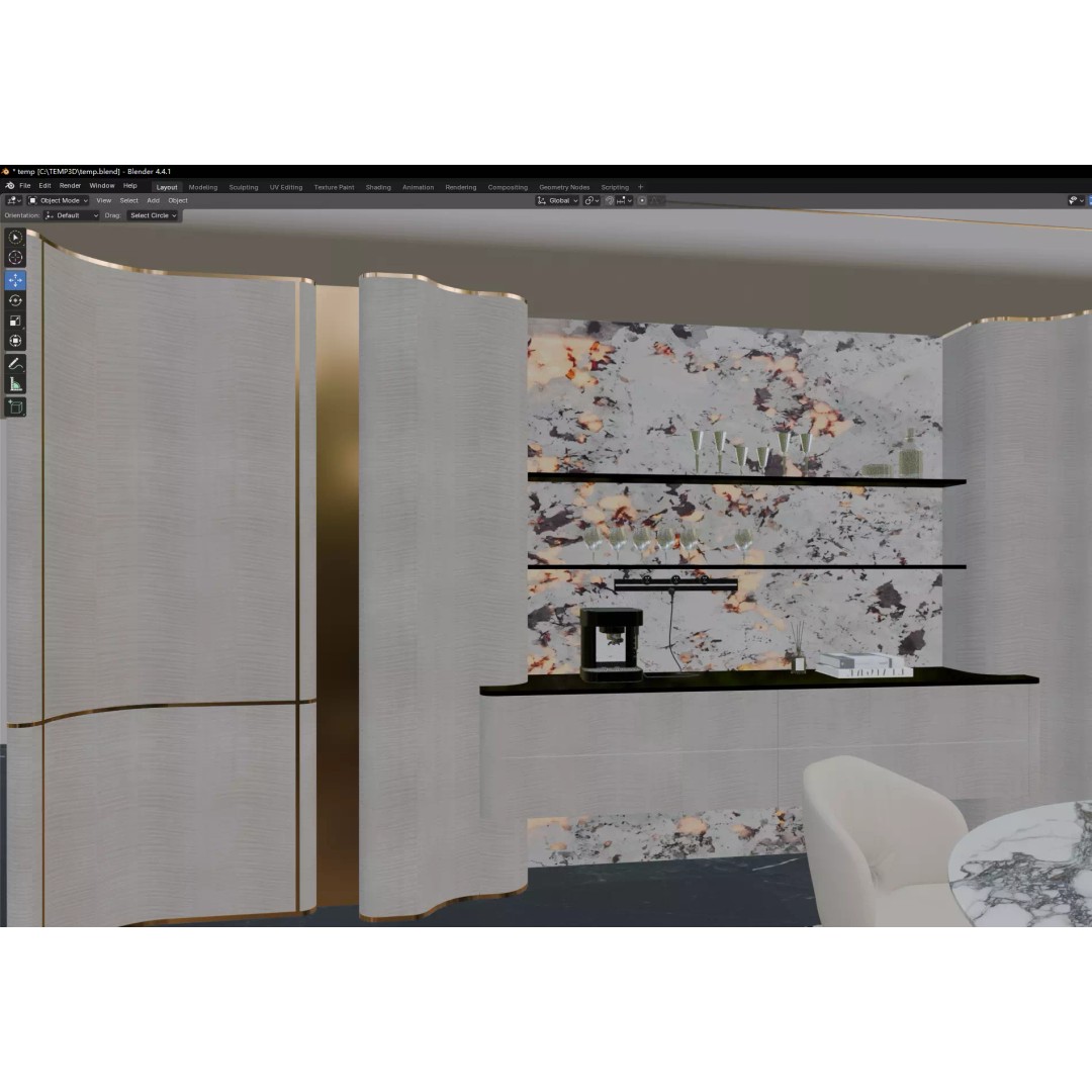 Luxury Modern Dining Area 3D Model – High-End Interior Design, FBX - View 12