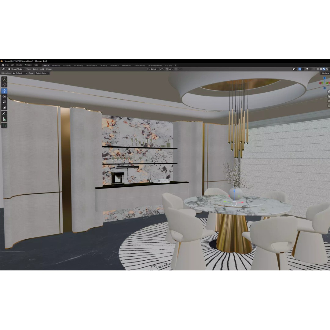 Luxury Modern Dining Area 3D Model – High-End Interior Design, FBX - View 13
