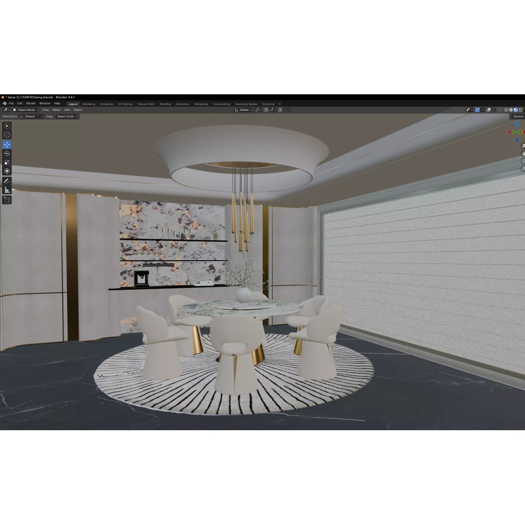 Luxury Modern Dining Area 3D Model – High-End Interior Design, FBX - View 14