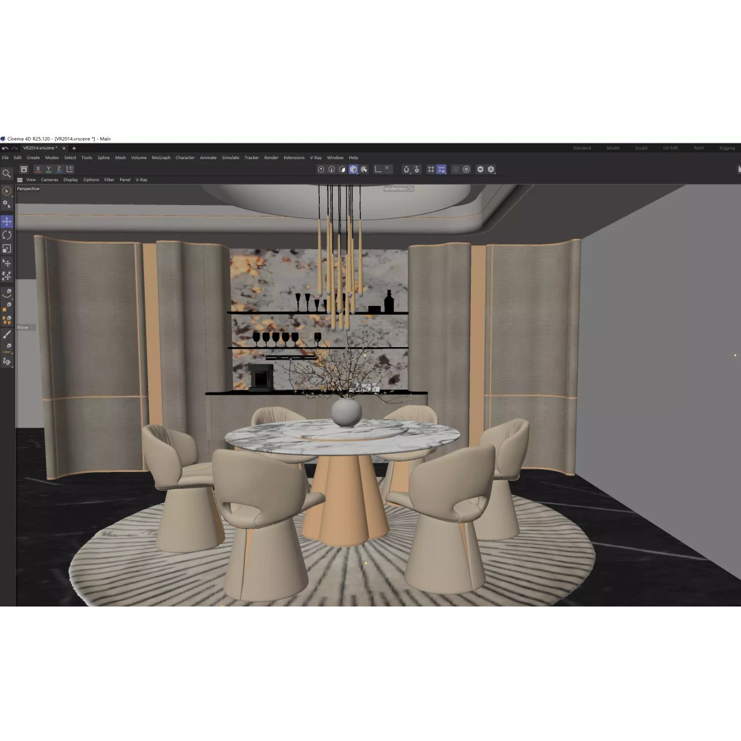 Luxury Modern Dining Area 3D Model – High-End Interior Design, FBX - View 7