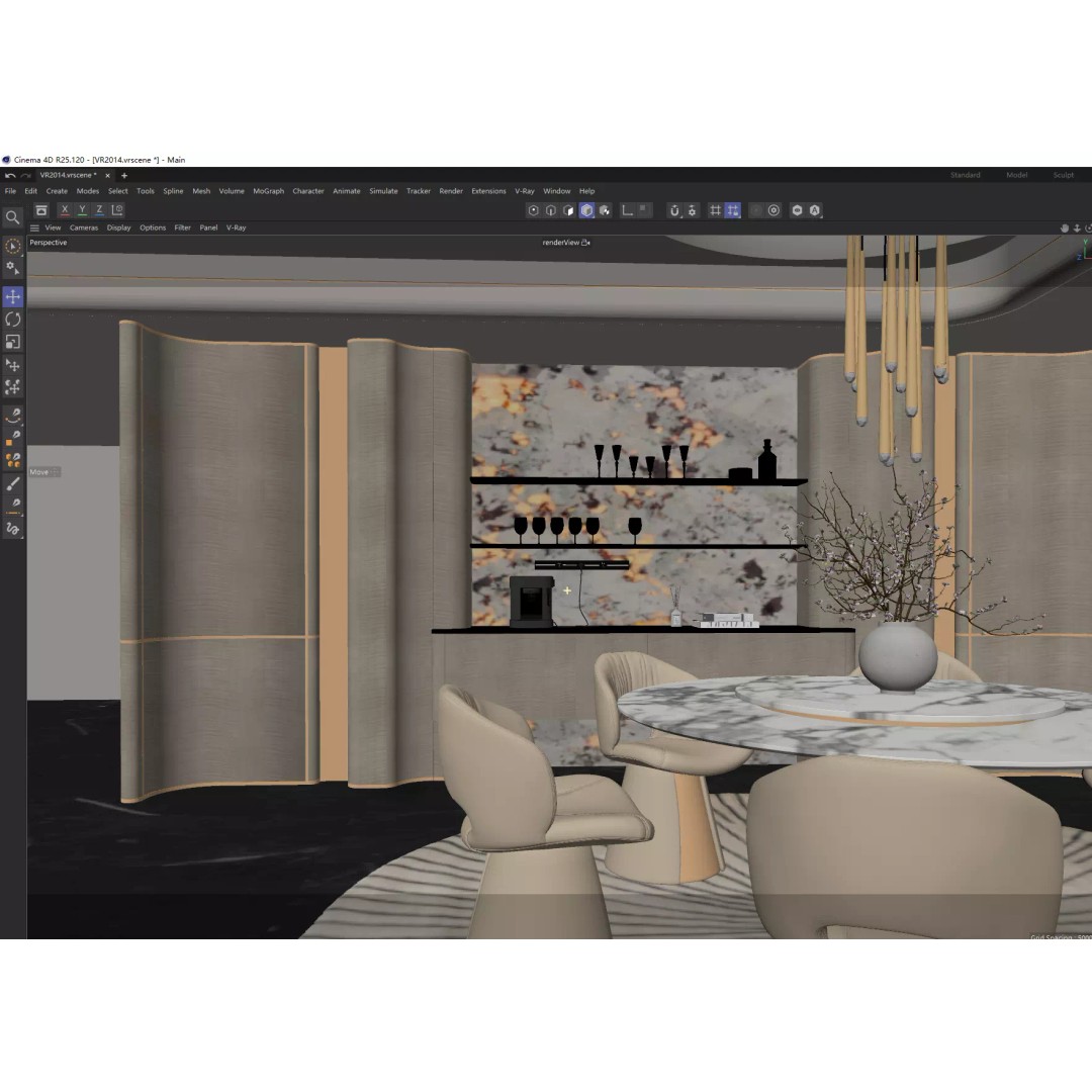 Luxury Modern Dining Area 3D Model – High-End Interior Design, FBX - View 8