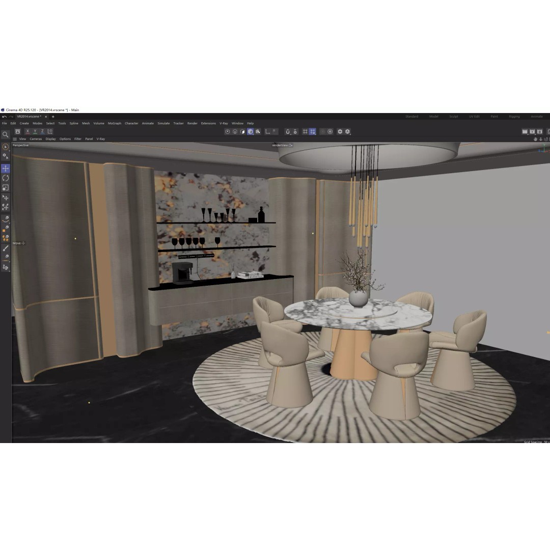 Luxury Modern Dining Area 3D Model – High-End Interior Design, FBX - View 9