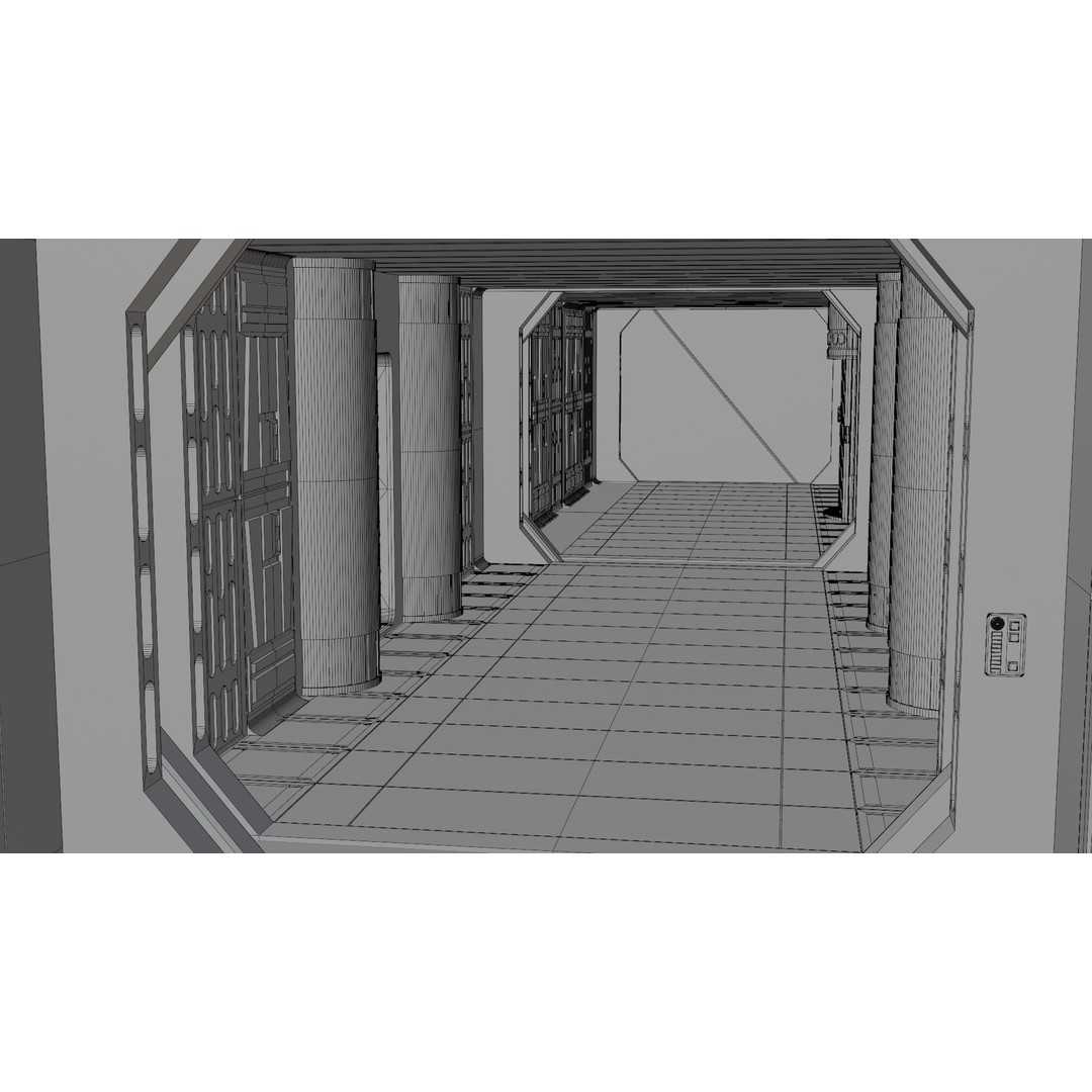 Imperial Corridor A Pack 3D Model – Modular Hallway Sections, FBX - View 15