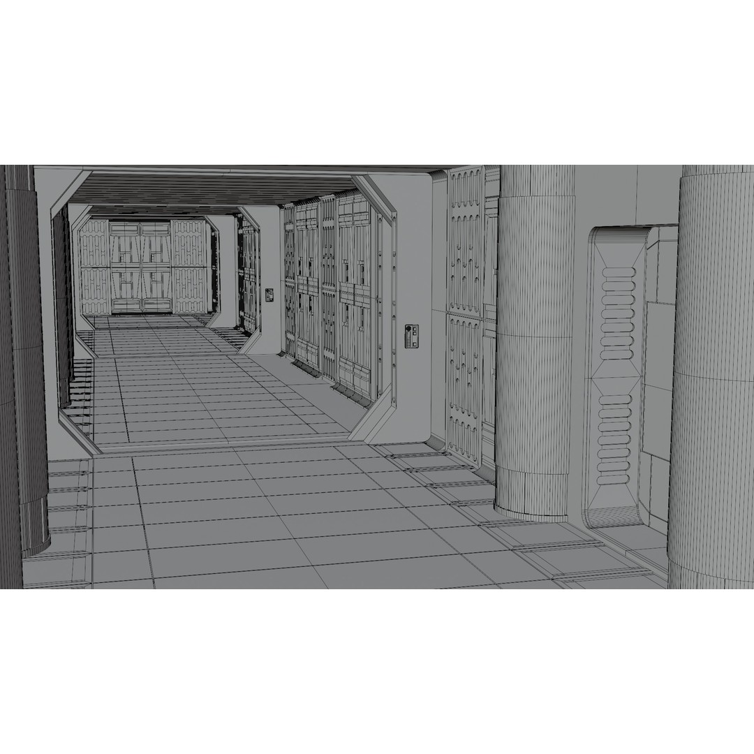 Imperial Corridor A Pack 3D Model – Modular Hallway Sections, FBX - View 17