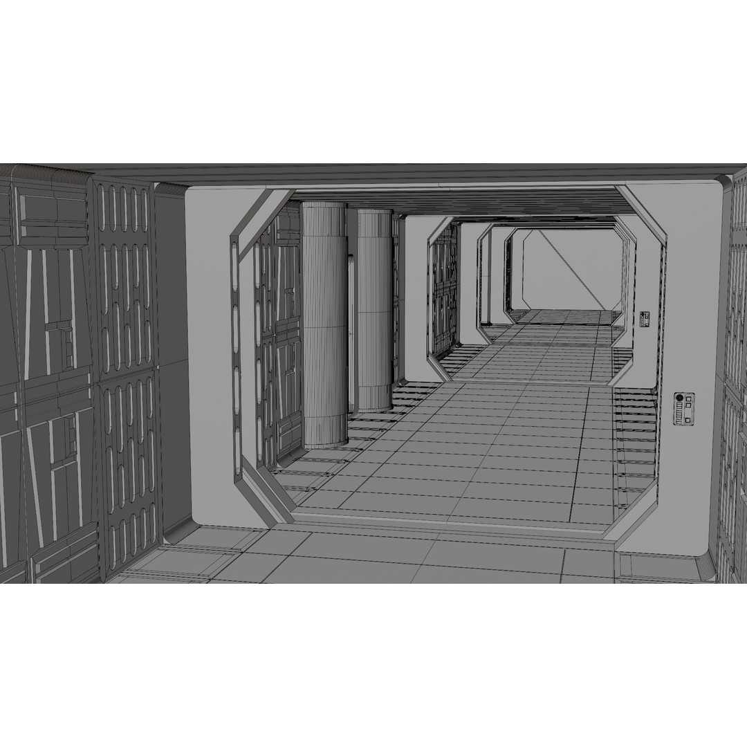 Imperial Corridor A Pack 3D Model – Modular Hallway Sections, FBX - View 3