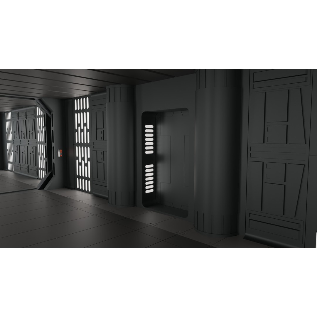 Imperial Corridor A Pack 3D Model – Modular Hallway Sections, FBX - View 4
