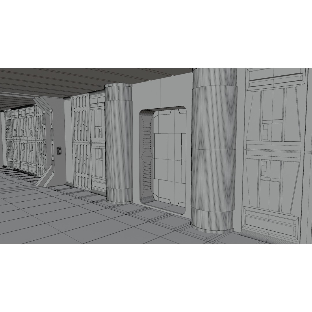 Imperial Corridor A Pack 3D Model – Modular Hallway Sections, FBX - View 5