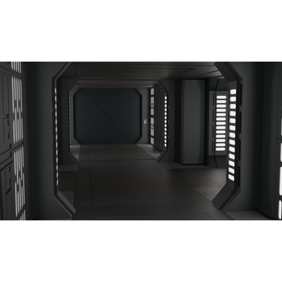 Imperial Corridor A Pack 3D Model – Modular Hallway Sections, FBX - View 6
