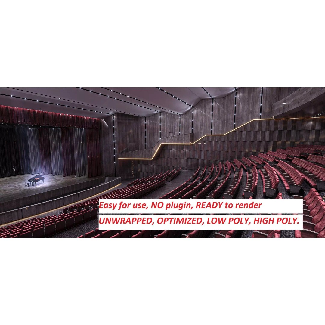 Concert Hall 3D Model – Low Poly Interior Asset, FBX, OBJ - View 2