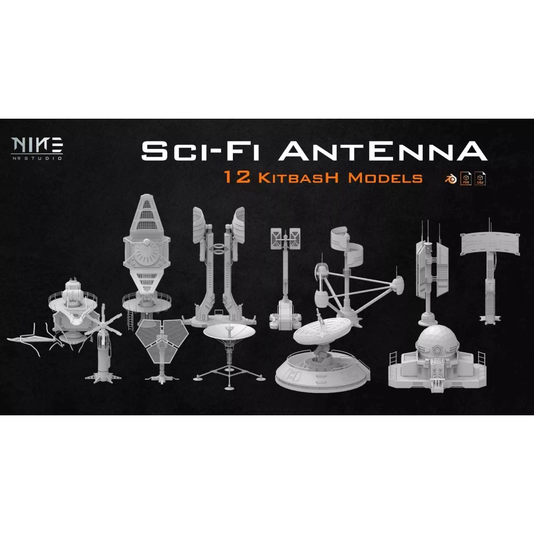 Sci-fi Antenna 3D Model – Futuristic Telecommunication Structures, FBX & OBJ - View 2