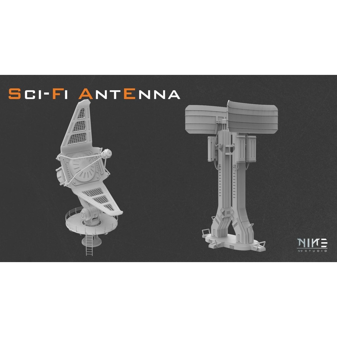 Sci-fi Antenna 3D Model – Futuristic Telecommunication Structures, FBX & OBJ - View 3