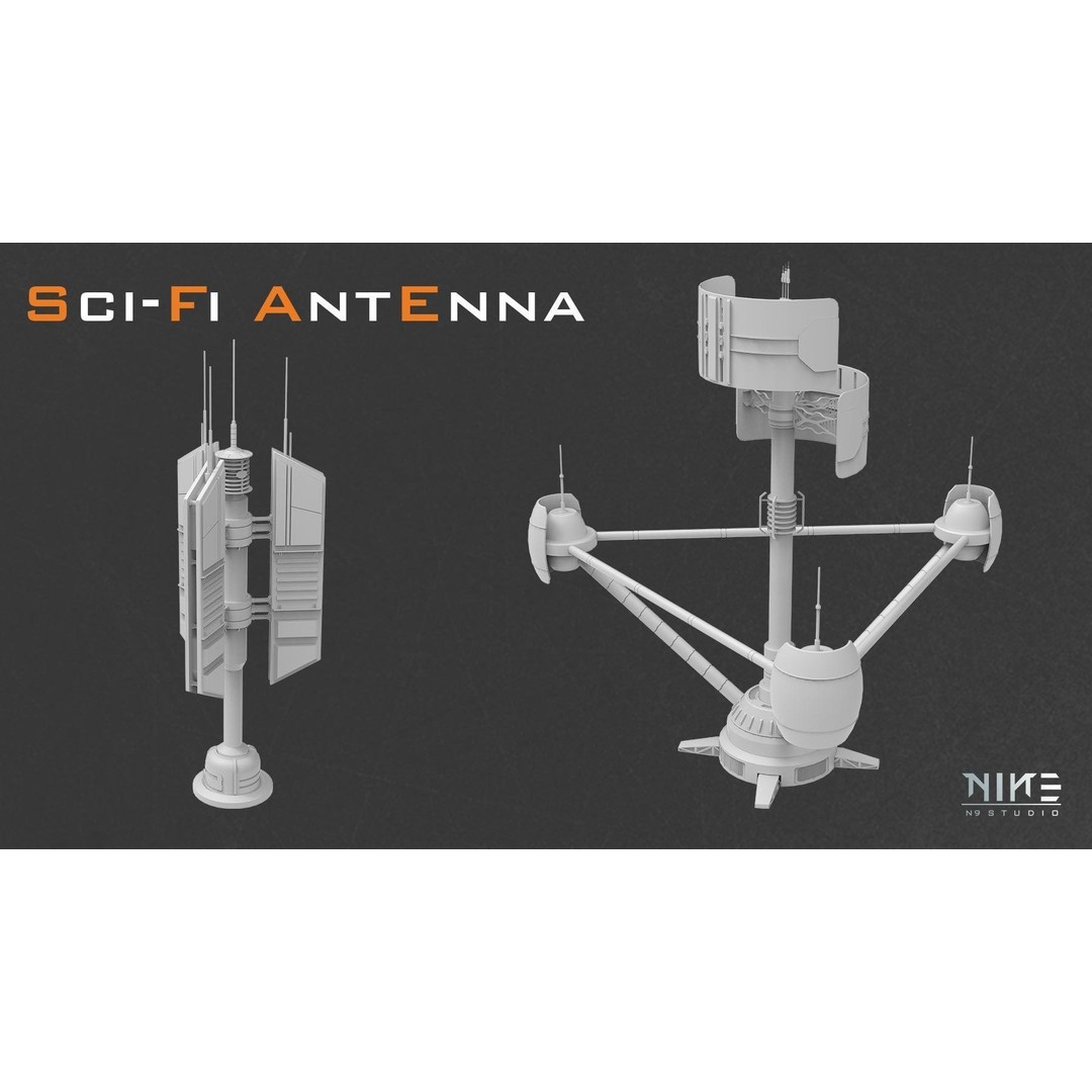 Sci-fi Antenna 3D Model – Futuristic Telecommunication Structures, FBX & OBJ - View 4