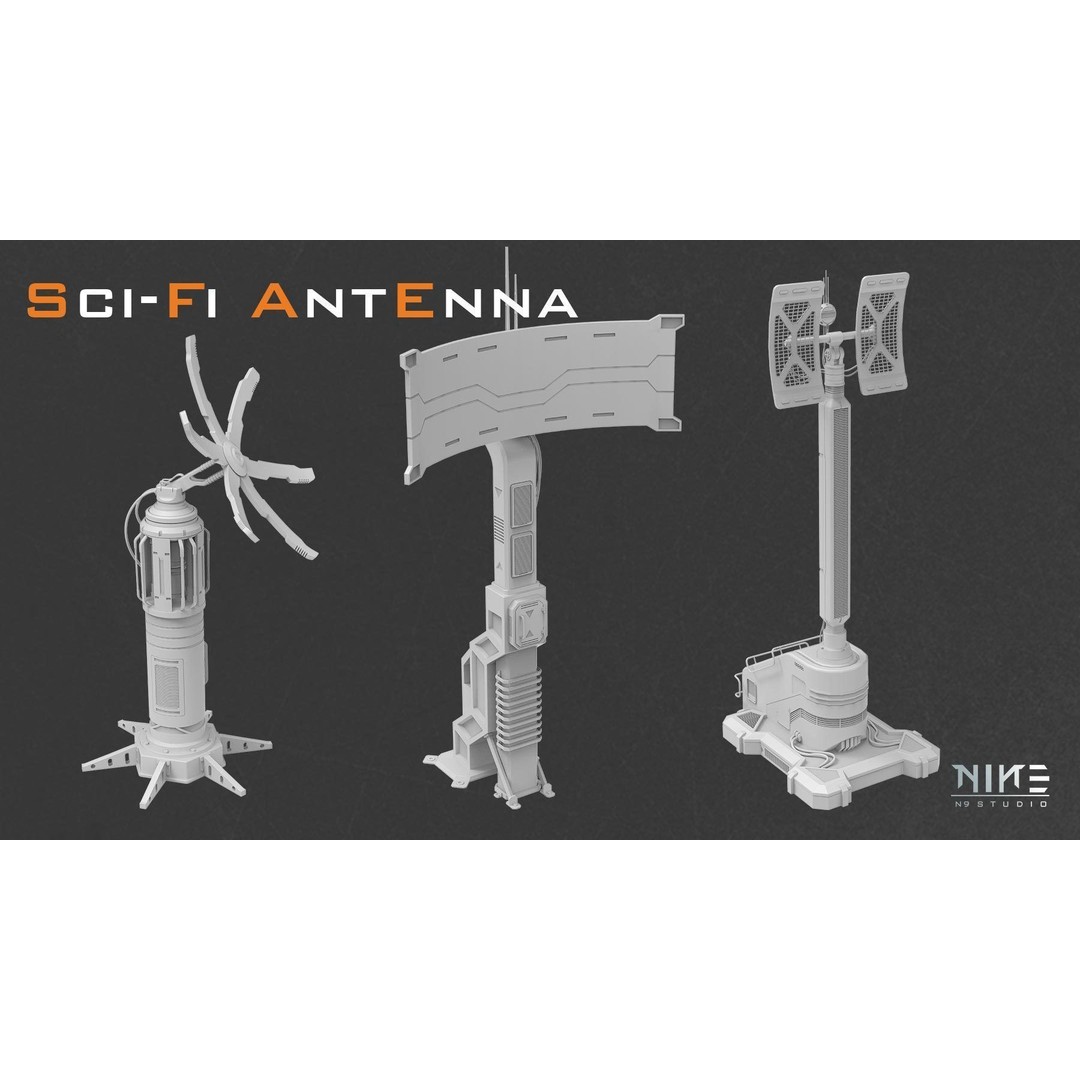 Sci-fi Antenna 3D Model – Futuristic Telecommunication Structures, FBX & OBJ - View 5