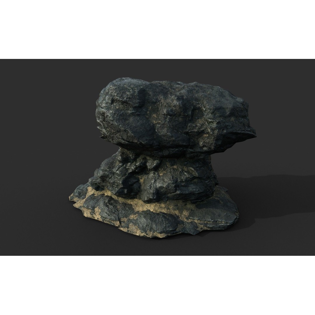 Black Beach Rock Collection 3D Model – Low Poly PBR Textures, FBX & OBJ - View 50