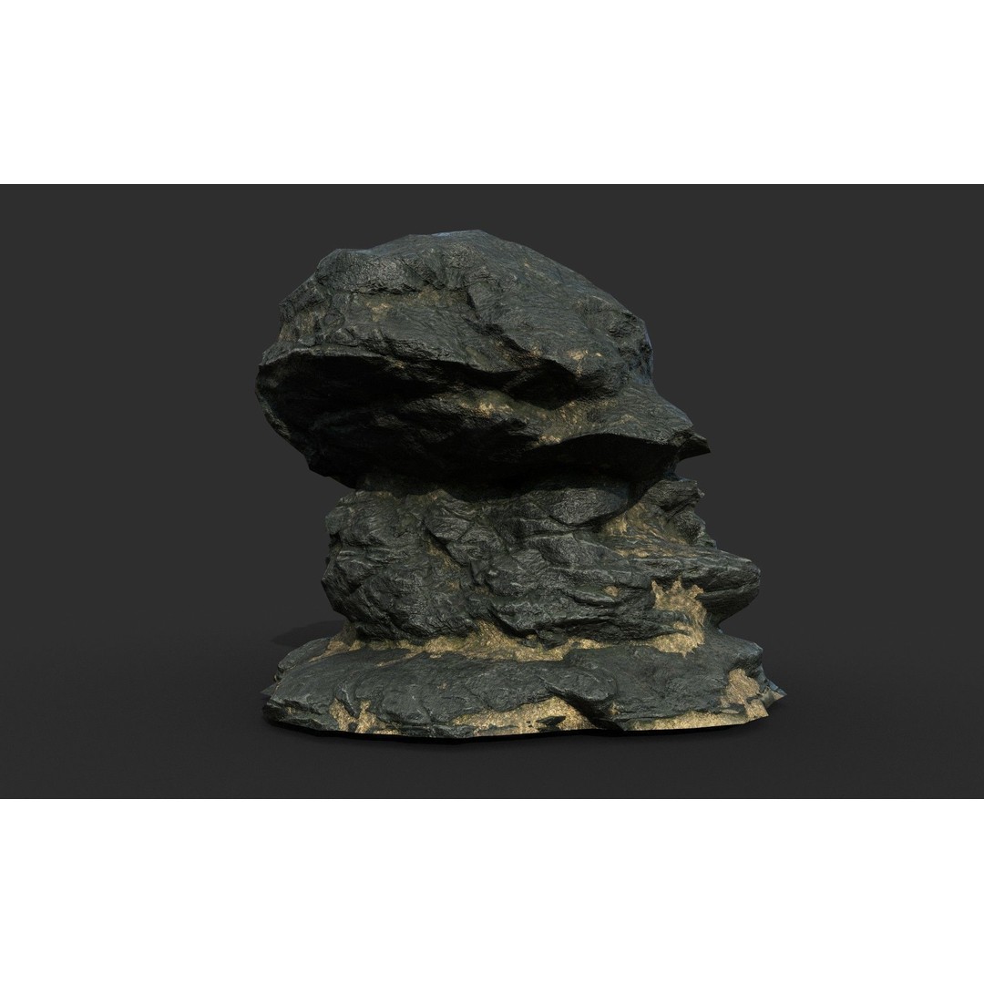 Black Beach Rock Collection 3D Model – Low Poly PBR Textures, FBX & OBJ - View 51