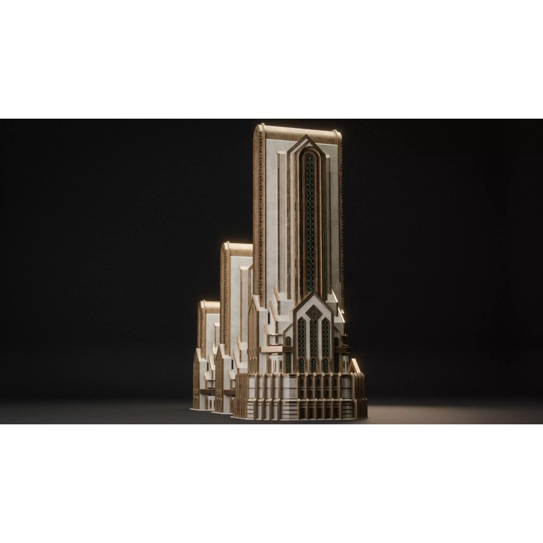 Fantasy Building 3D Model – Art Deco Low Poly Architecture, FBX - View 10