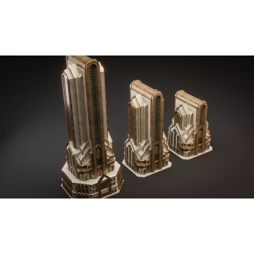 Fantasy Building 3D Model – Art Deco Low Poly Architecture, FBX - View 12