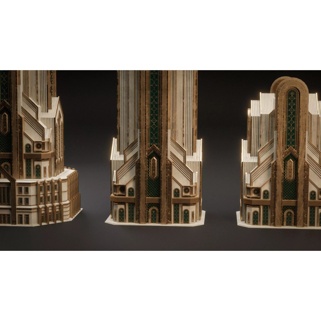 Fantasy Building 3D Model – Art Deco Low Poly Architecture, FBX - View 14