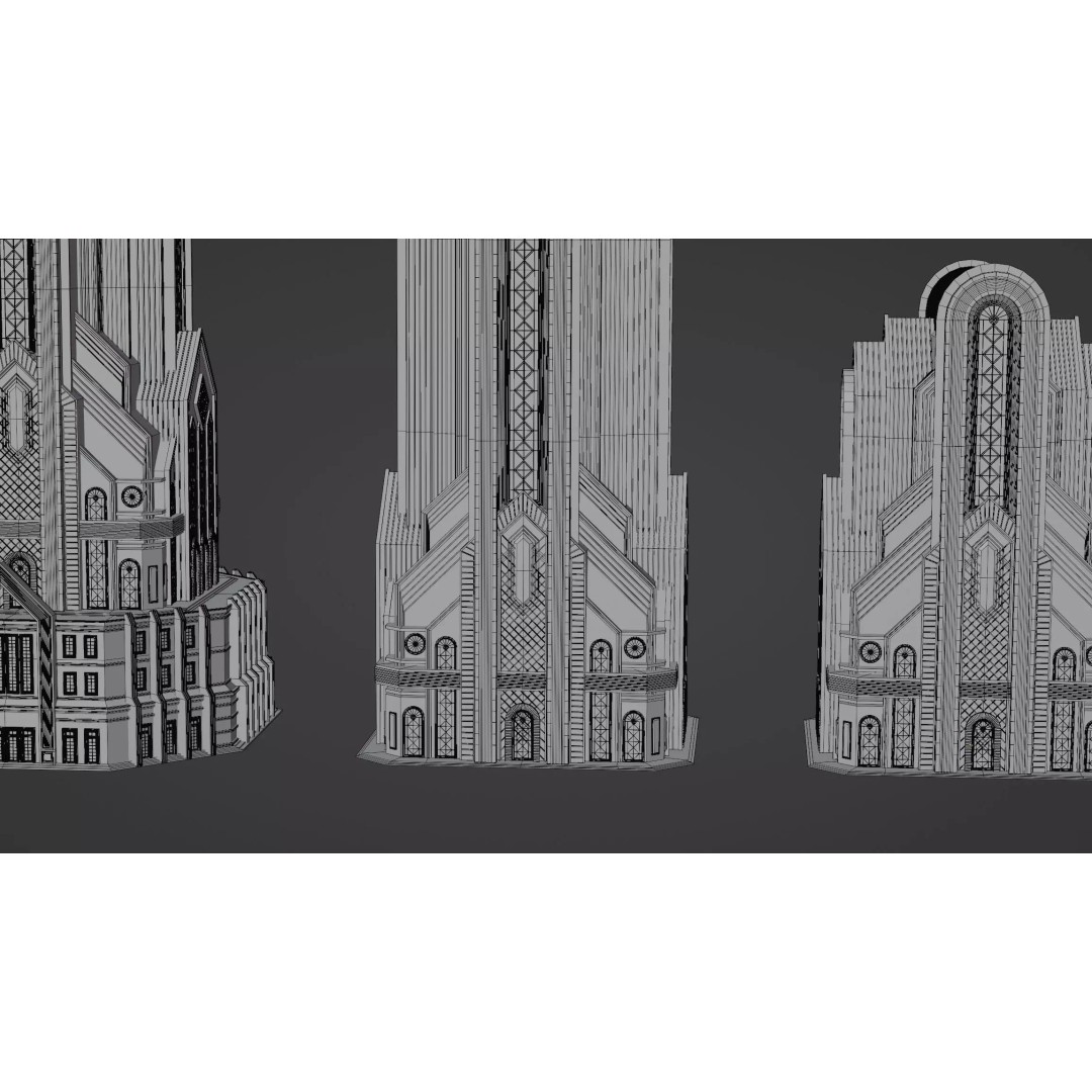 Fantasy Building 3D Model – Art Deco Low Poly Architecture, FBX - View 20