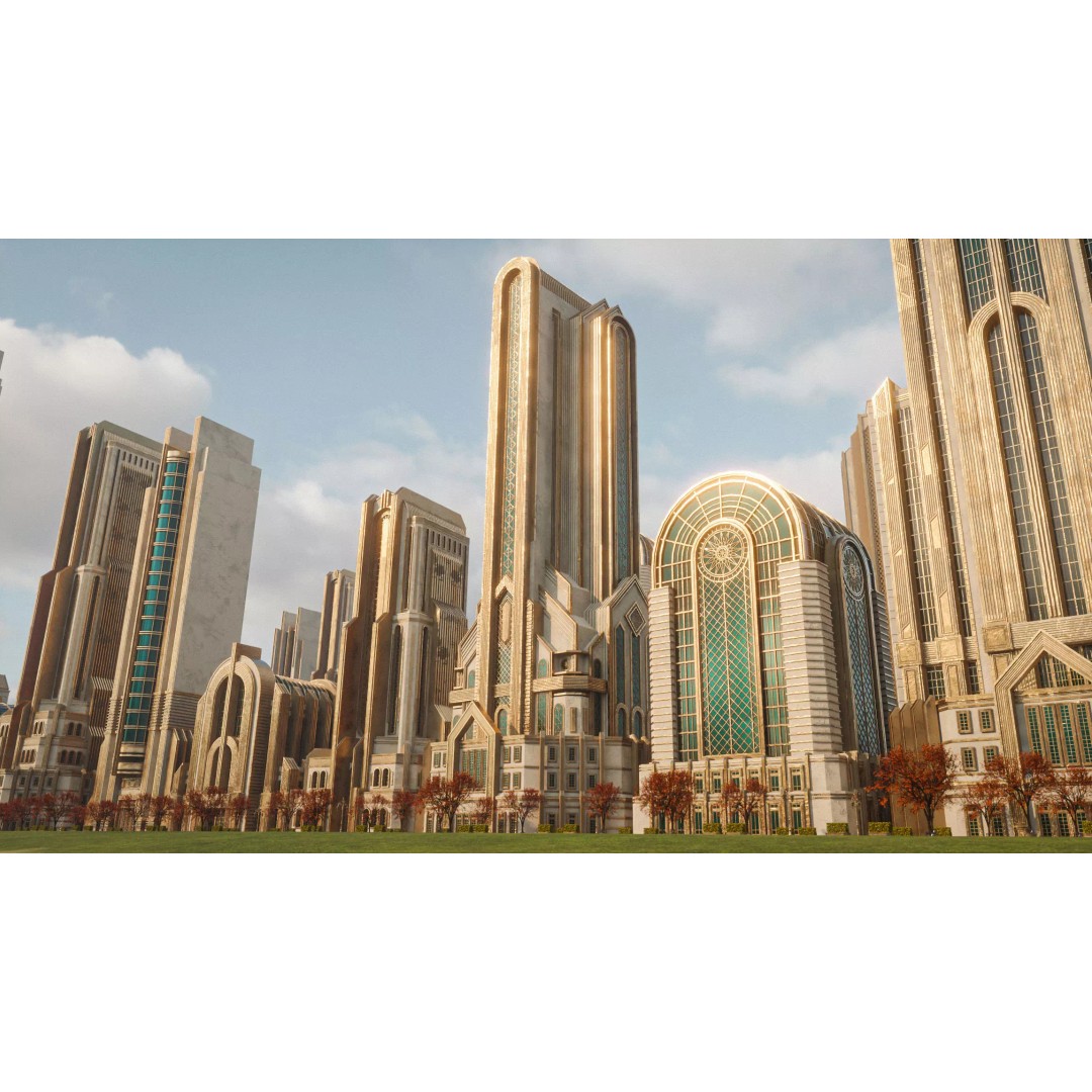 Fantasy Building 3D Model – Art Deco Low Poly Architecture, FBX - View 3