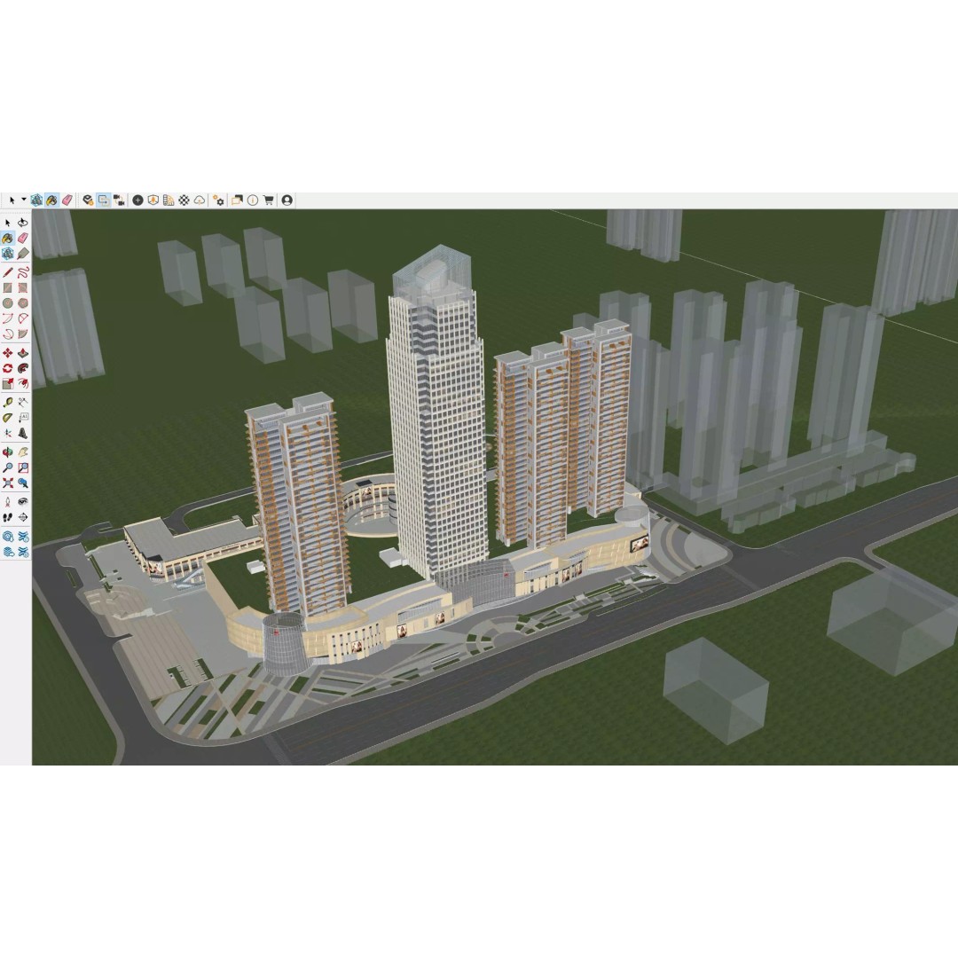 Mixed-Use Skyscraper Complex 3D Model – High-Quality Archviz Asset, FBX, OBJ