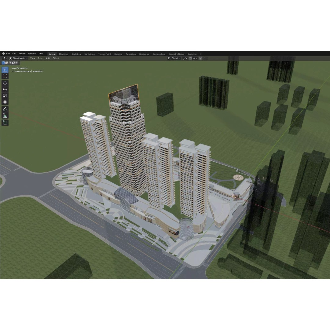 Mixed-Use Skyscraper Complex 3D Model – High-Quality Archviz Asset, FBX, OBJ - View 13