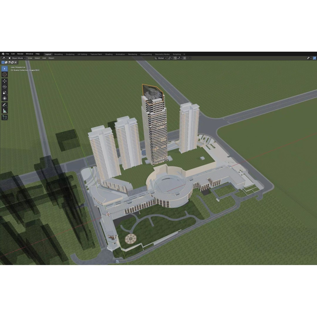 Mixed-Use Skyscraper Complex 3D Model – High-Quality Archviz Asset, FBX, OBJ - View 14
