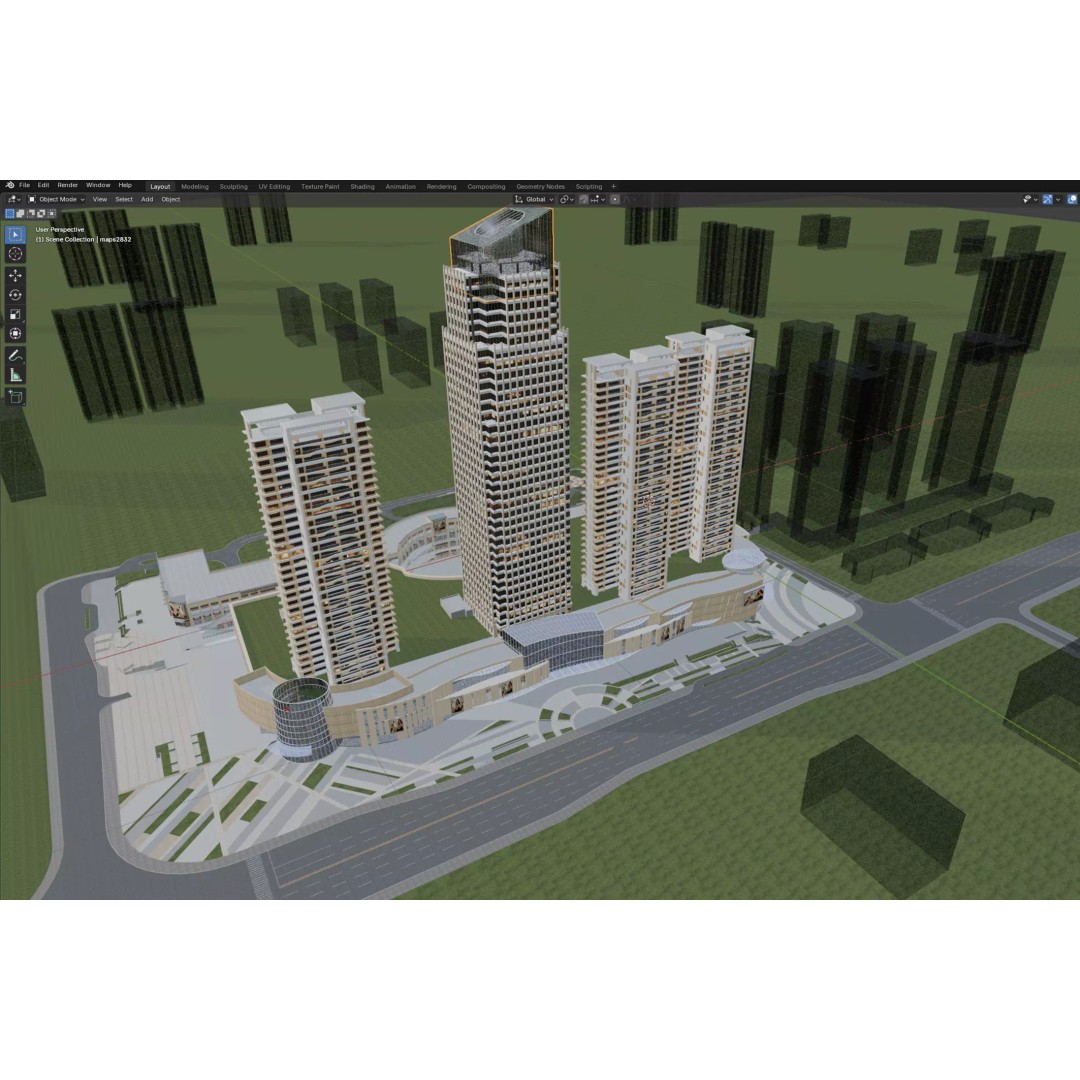 Mixed-Use Skyscraper Complex 3D Model – High-Quality Archviz Asset, FBX, OBJ - View 15