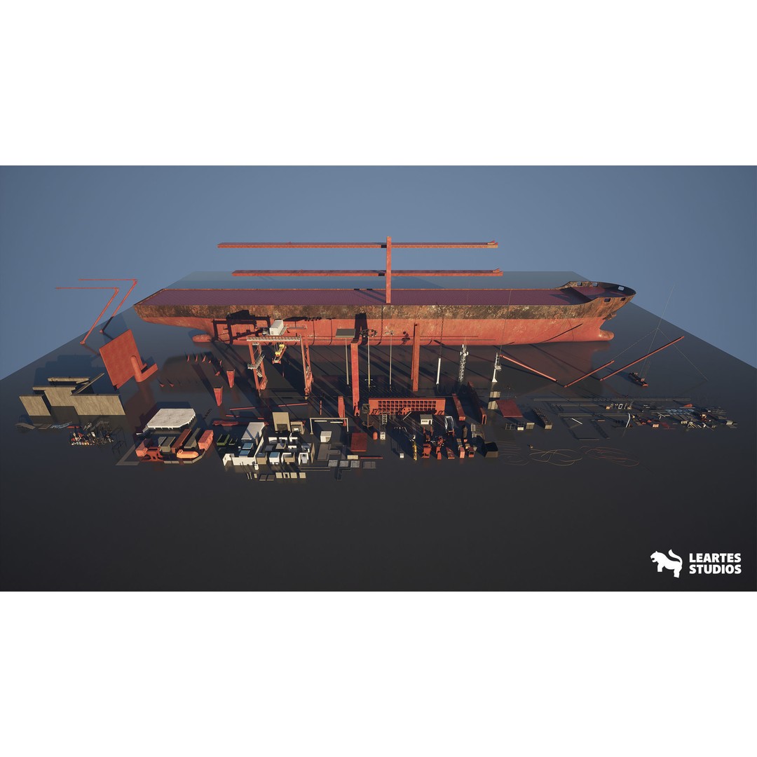 Container Port 3D Model – Low Poly Game Asset, FBX, PBR, 522 Meshes