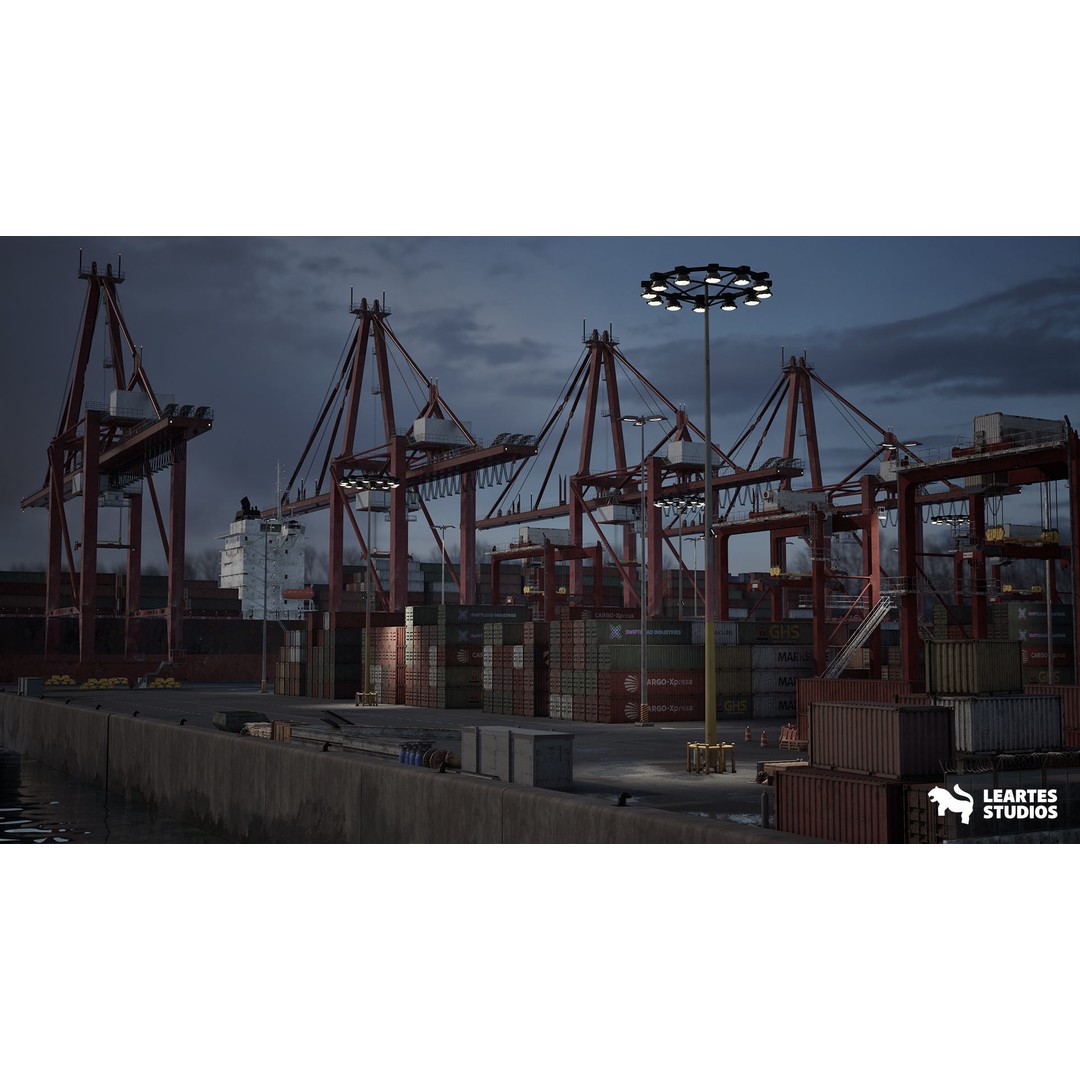 Container Port 3D Model – Low Poly Game Asset, FBX, PBR, 522 Meshes - View 14