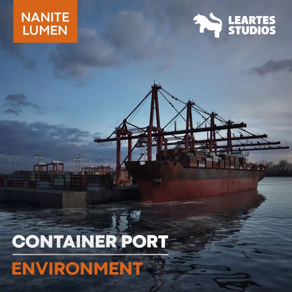 Container Port 3D Model – Low Poly Game Asset, FBX, PBR, 522 Meshes - View 2