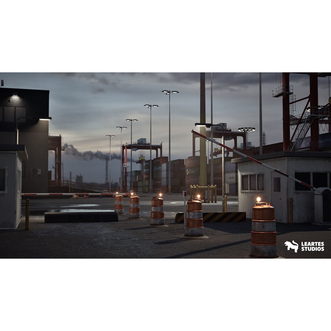 Container Port 3D Model – Low Poly Game Asset, FBX, PBR, 522 Meshes - View 3