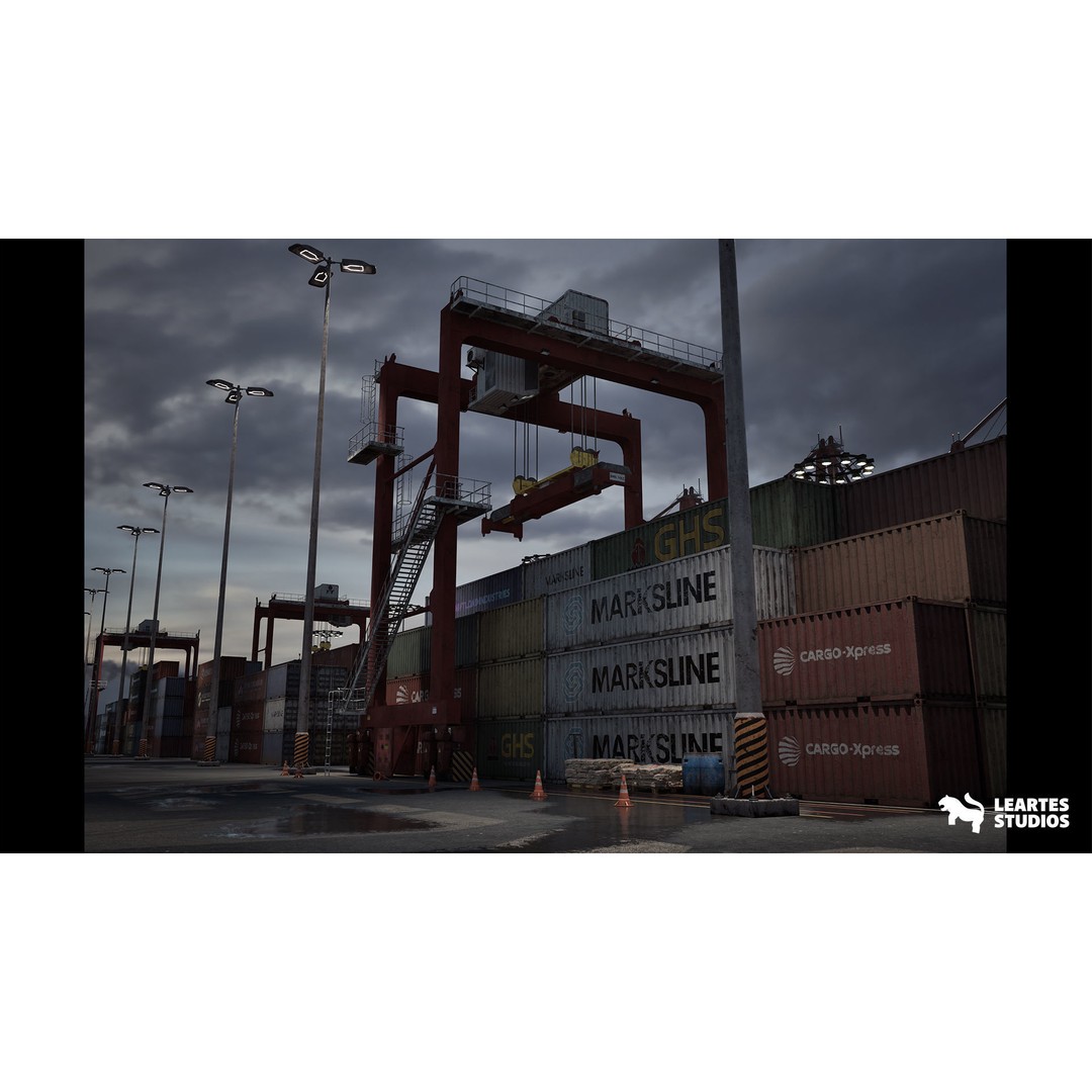Container Port 3D Model – Low Poly Game Asset, FBX, PBR, 522 Meshes - View 5