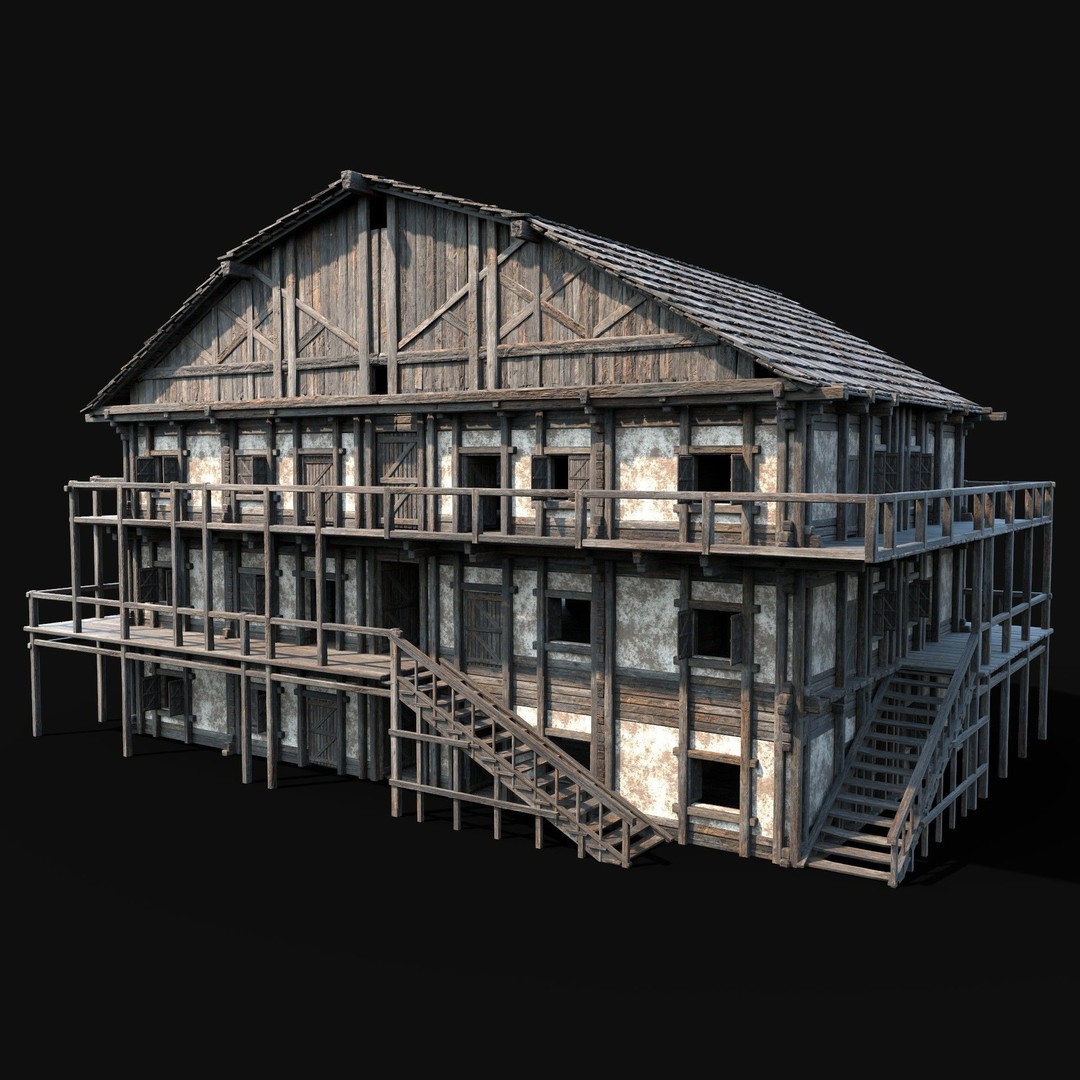 Medieval Tavern House 3D Model – Low Poly Game Asset, FBX & OBJ