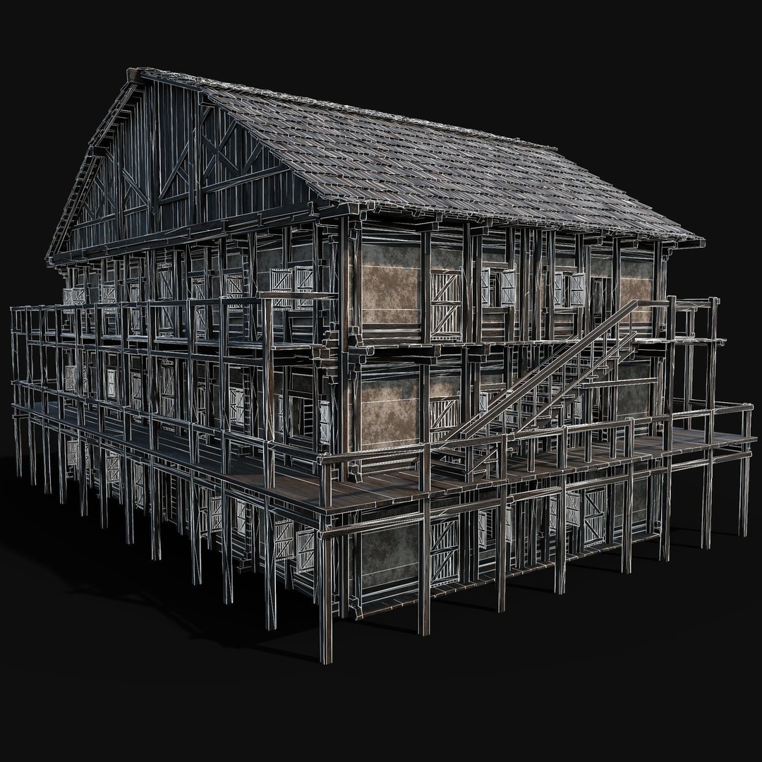 Medieval Tavern House 3D Model – Low Poly Game Asset, FBX & OBJ - View 14