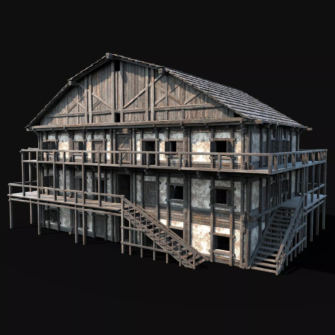Medieval Tavern House 3D Model – Low Poly Game Asset, FBX & OBJ - View 2