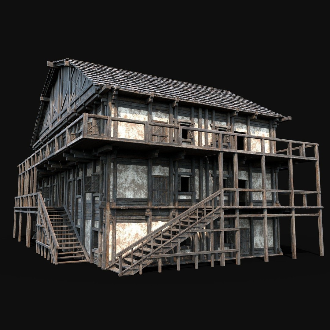 Medieval Tavern House 3D Model – Low Poly Game Asset, FBX & OBJ - View 3