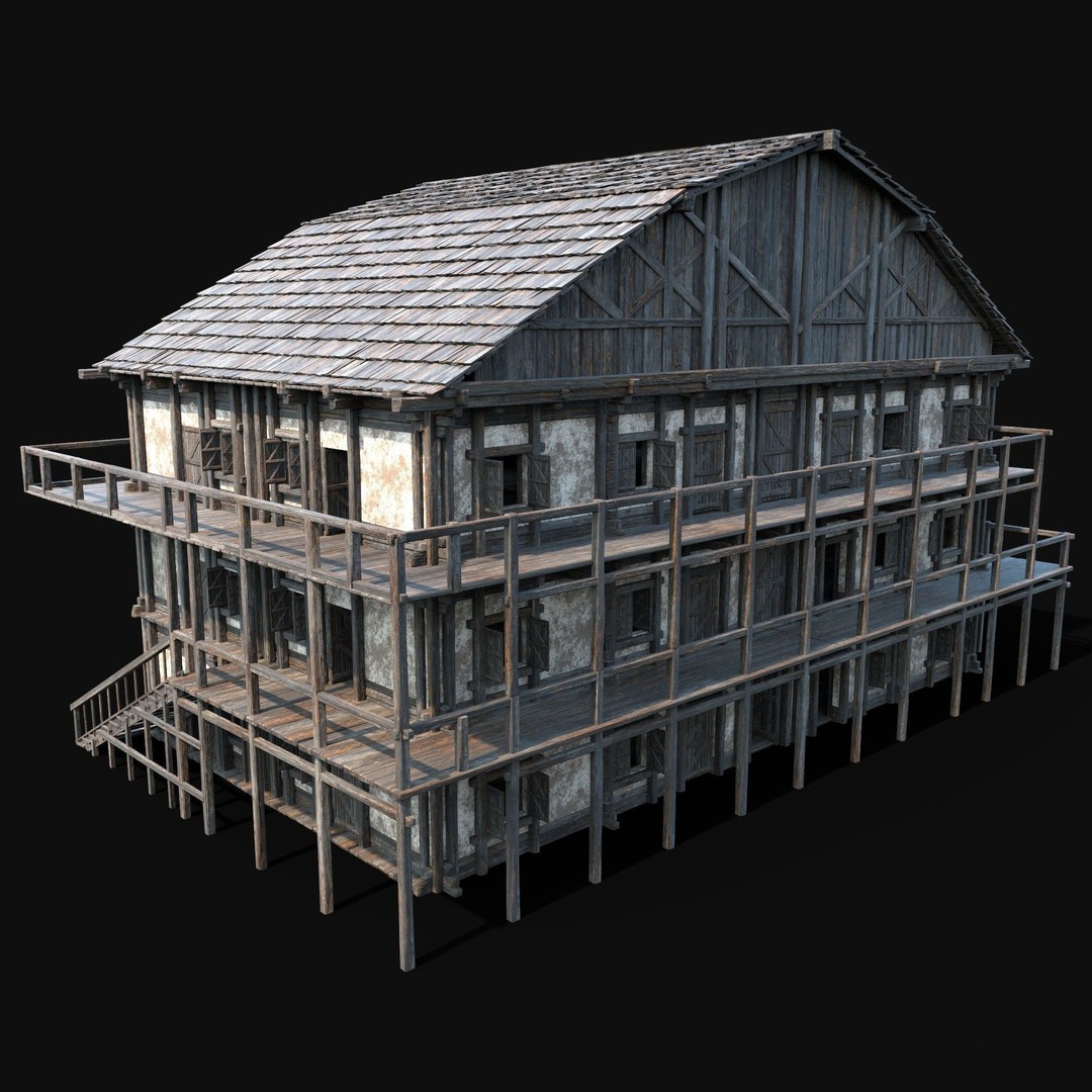 Medieval Tavern House 3D Model – Low Poly Game Asset, FBX & OBJ - View 4